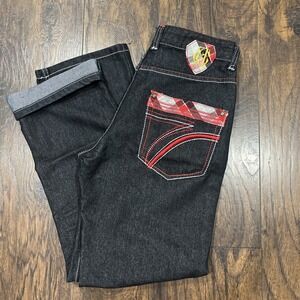 Attitude Gold Jeans Red Patchwork Embroidered Pockets Size 30x30* Y2K Hip Hop